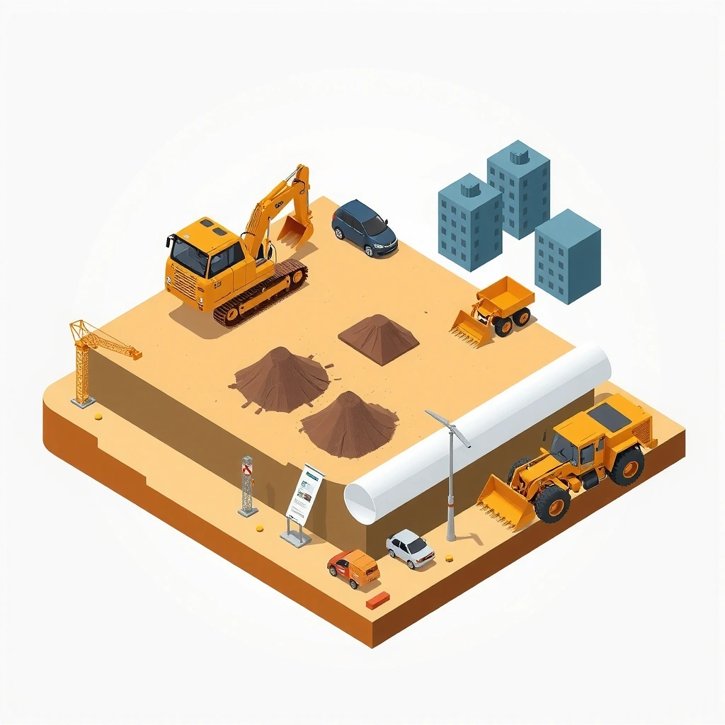 Large-scale earthworks and site preparation construction