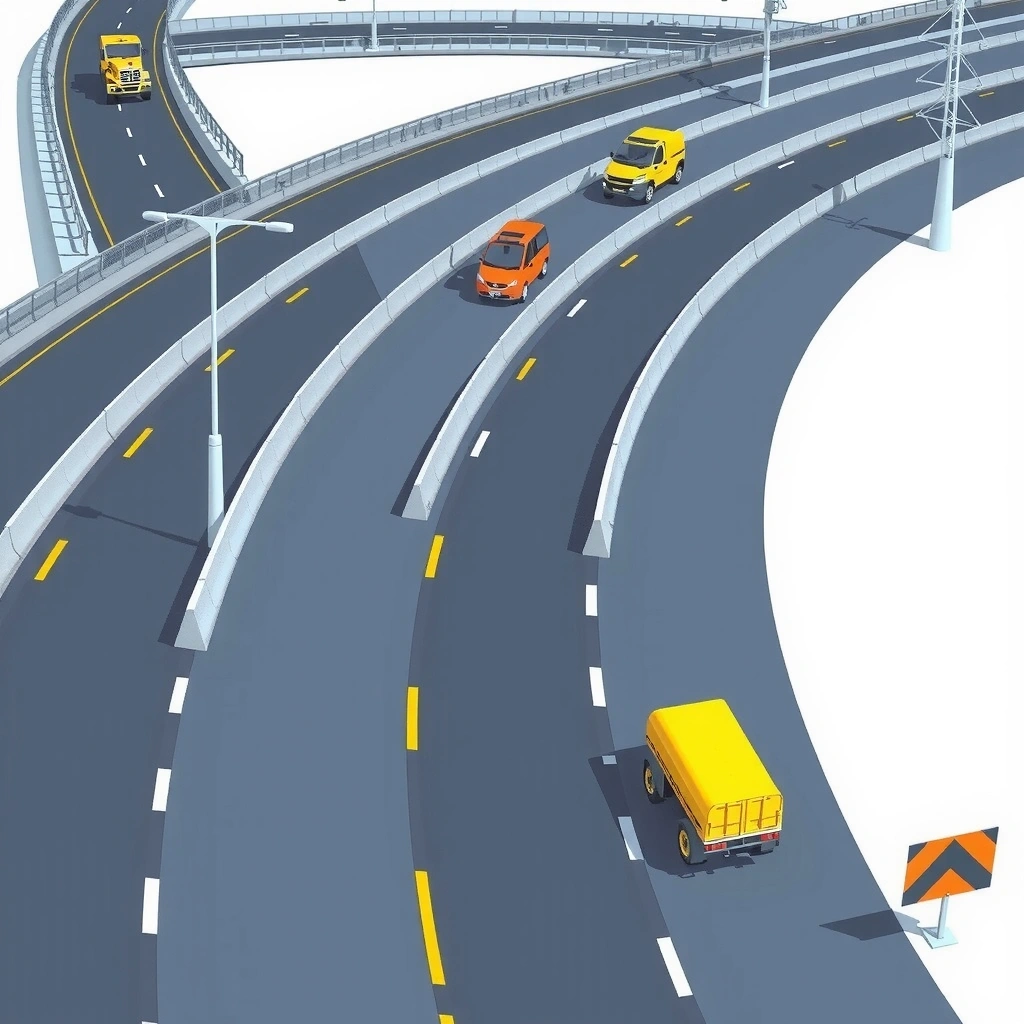 Major highway construction project with multiple lanes