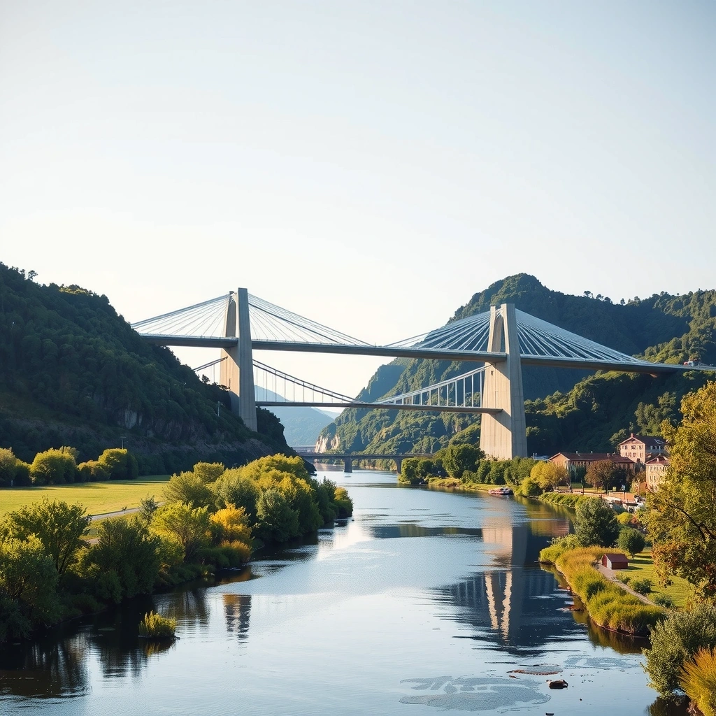 Modern cable-stayed bridge spanning river valley