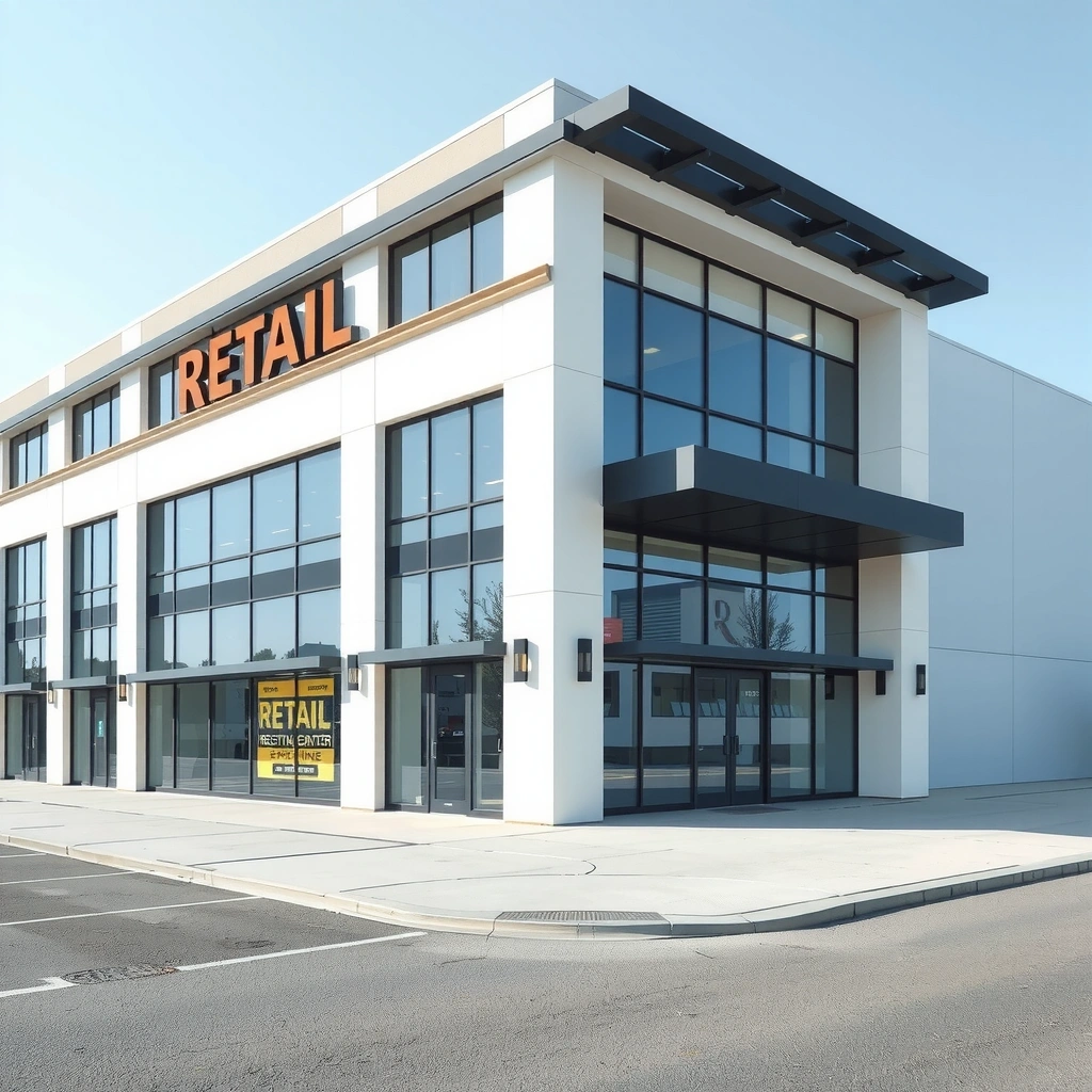 Modern shopping mall exterior with contemporary design