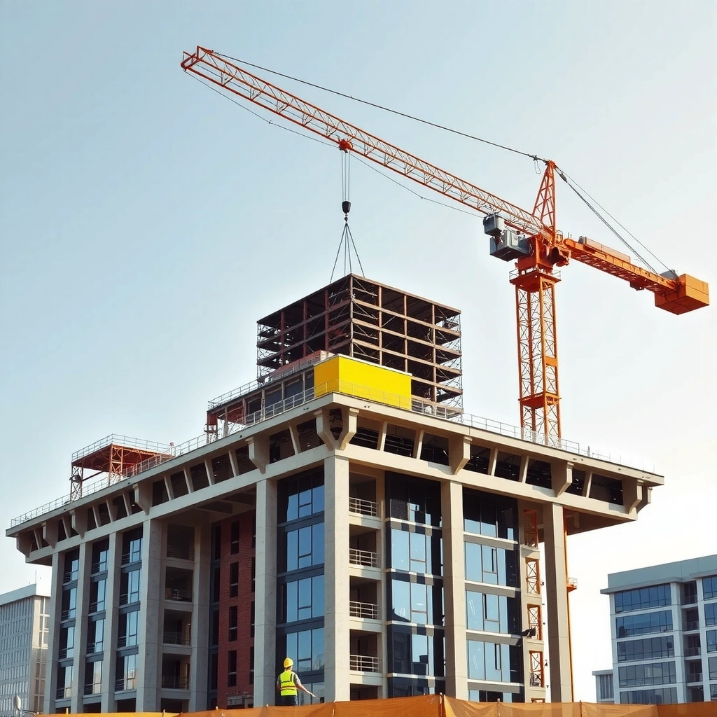 Modern construction site with crane and building framework