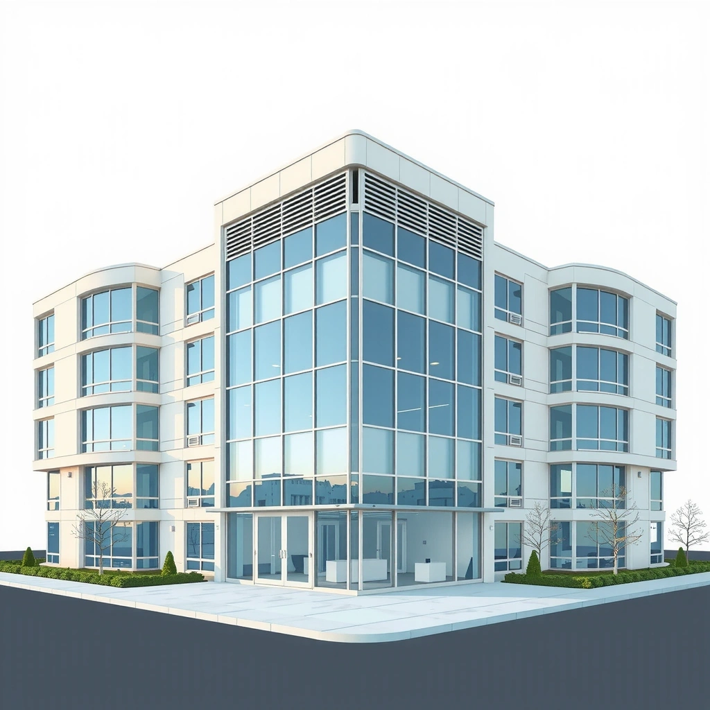Modern office building exterior with glass facade