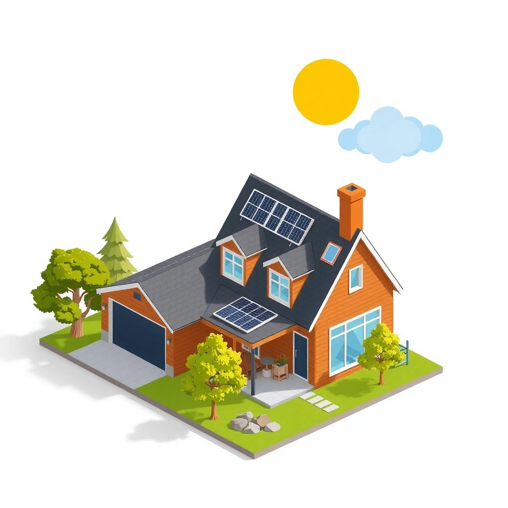 Sustainable eco-friendly home with solar panels